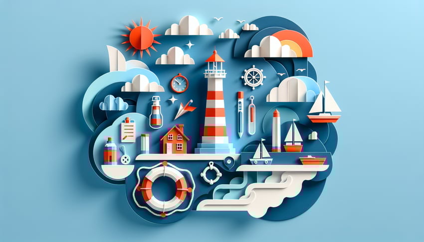 paper art illustration featuring a lighthouse with a job application form template for FormCreatorAI article