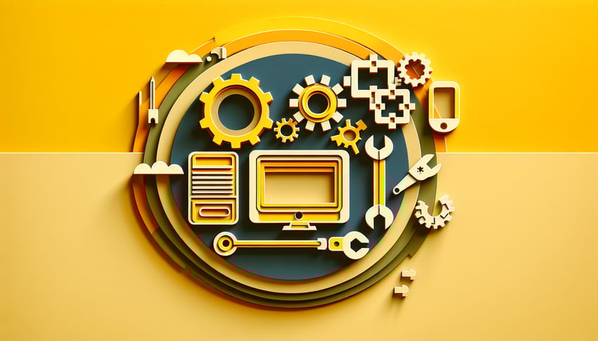 Paper art illustration depicting an IT service request form design for FormCreatorAI article