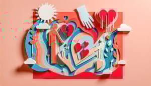 Paper art illustration featuring a couples therapy intake form with decorative elements and a calming color palette.