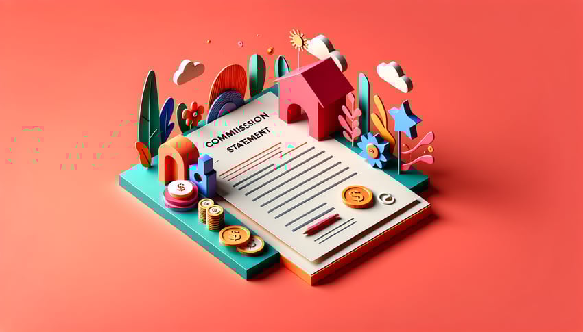 paper art illustration for article about commission statement template form template FormCreatorAI