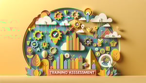 Paper art illustration depicting a training assessment form for FormCreatorAI article