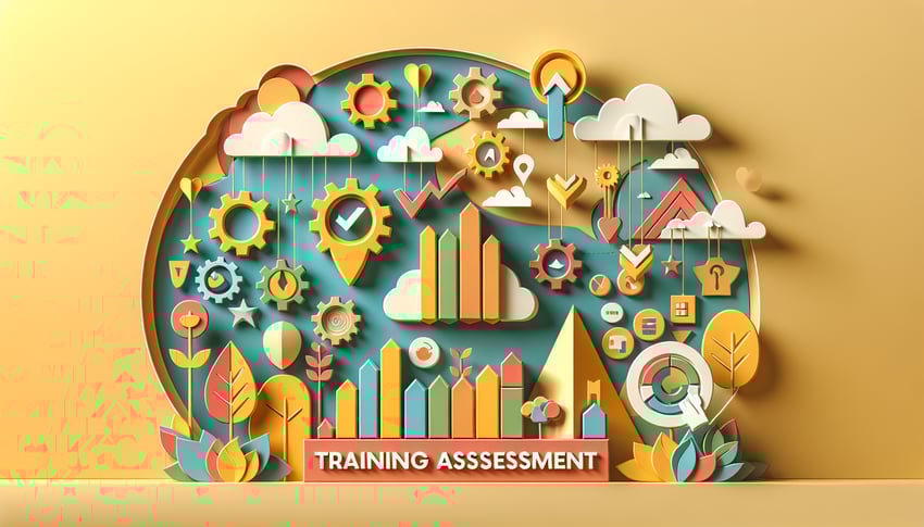 Paper art illustration depicting a training assessment form for FormCreatorAI article