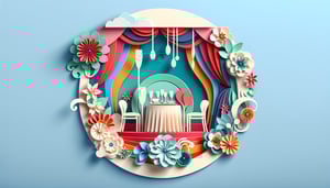Paper art illustration featuring a banquet event order form with details and design elements for event planning.