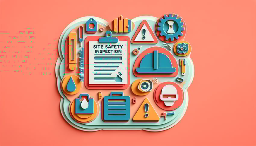 Paper art illustration depicting a site safety inspection report form for FormCreatorAI article.