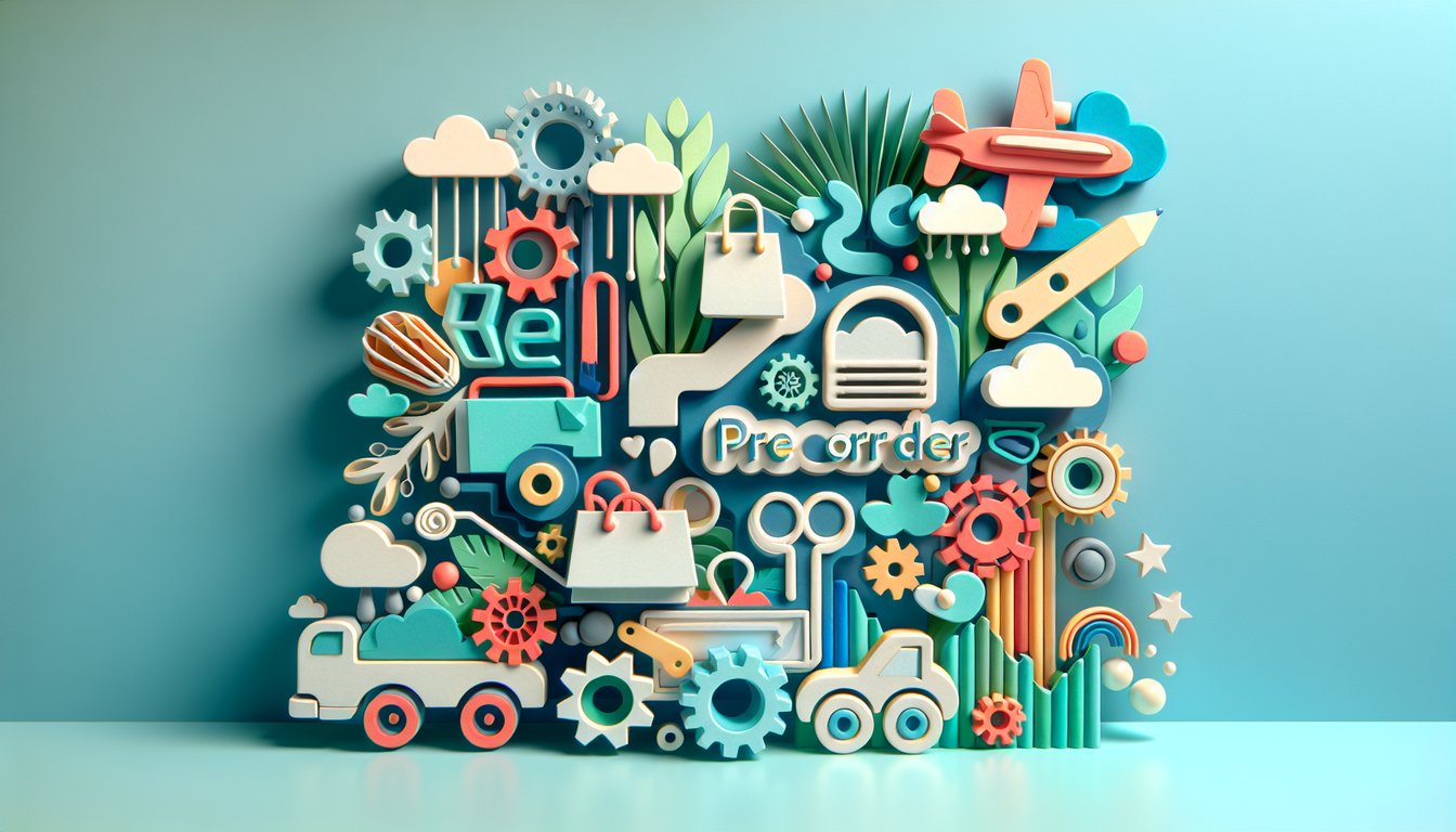 Paper art illustration depicting a pre order book form template designed for FormCreatorAI article