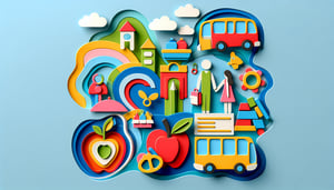 Paper art illustration depicting a daycare attendance form template and related elements for FormCreatorAI article