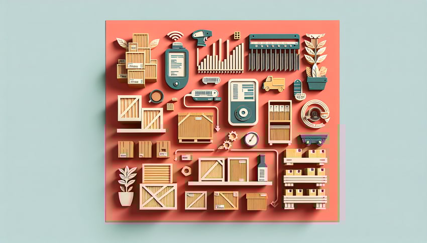 paper art illustration representing an asset inventory form template with various asset icons and organizational elements