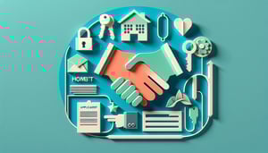 paper art illustration depicting a tenant rental application form with design elements related to housing and tenancy