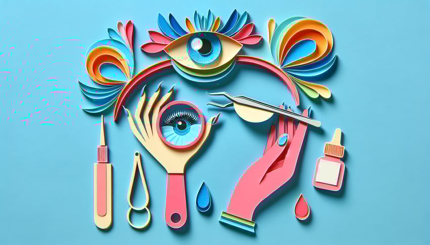 Paper art illustration representing an eyelash extension appointment form template for FormCreatorAI article