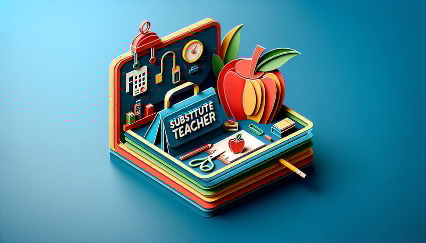 Paper art illustration showcasing a substitute teacher reporting form template for FormCreatorAI article