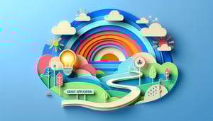 Colorful paper art illustration depicting a grant application form for FormCreatorAI article.