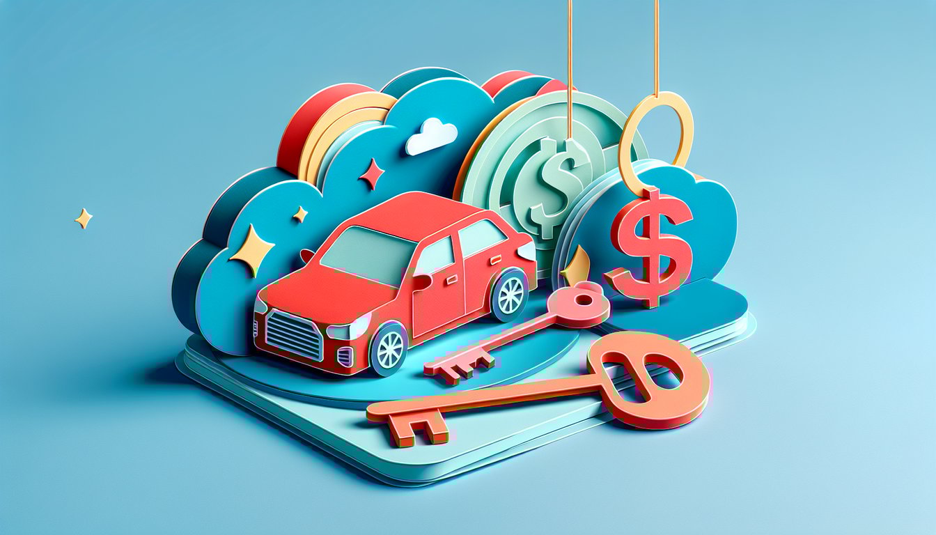 Paper art illustration featuring an auto loan application form template and related design elements for FormCreatorAI