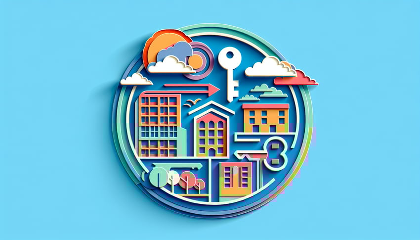 Colorful paper art illustration depicting a facility request form template for FormCreatorAI article