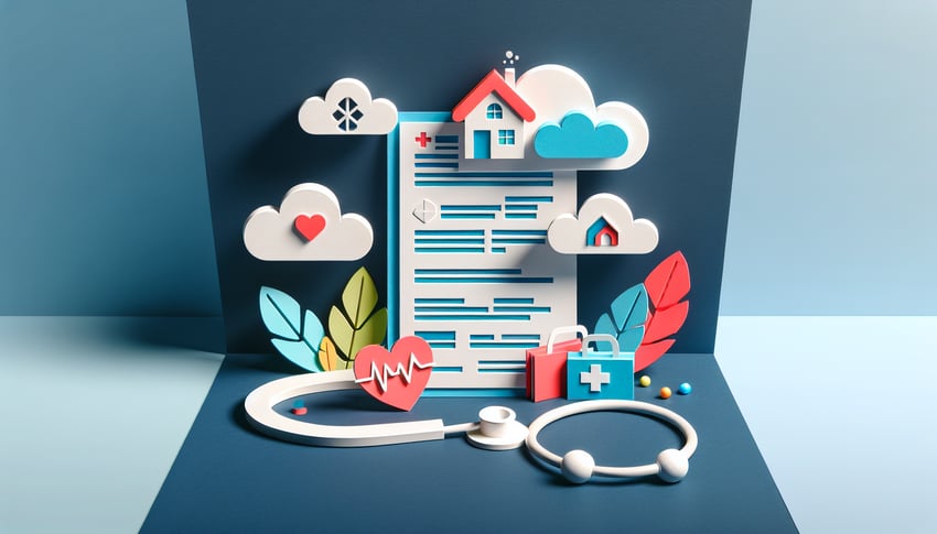 Paper art illustration depicting a home health referral form for FormCreatorAI article.