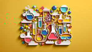 Paper art illustration depicting a chemical inventory form with various icons and labels related to chemicals and safety.