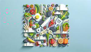 paper art illustration featuring a standardized recipe form template for a food-related article