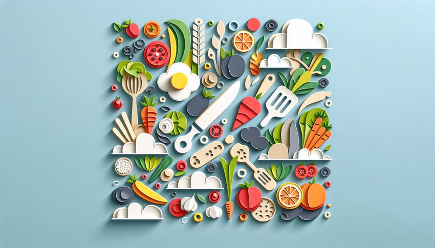 paper art illustration featuring a standardized recipe form template for a food-related article