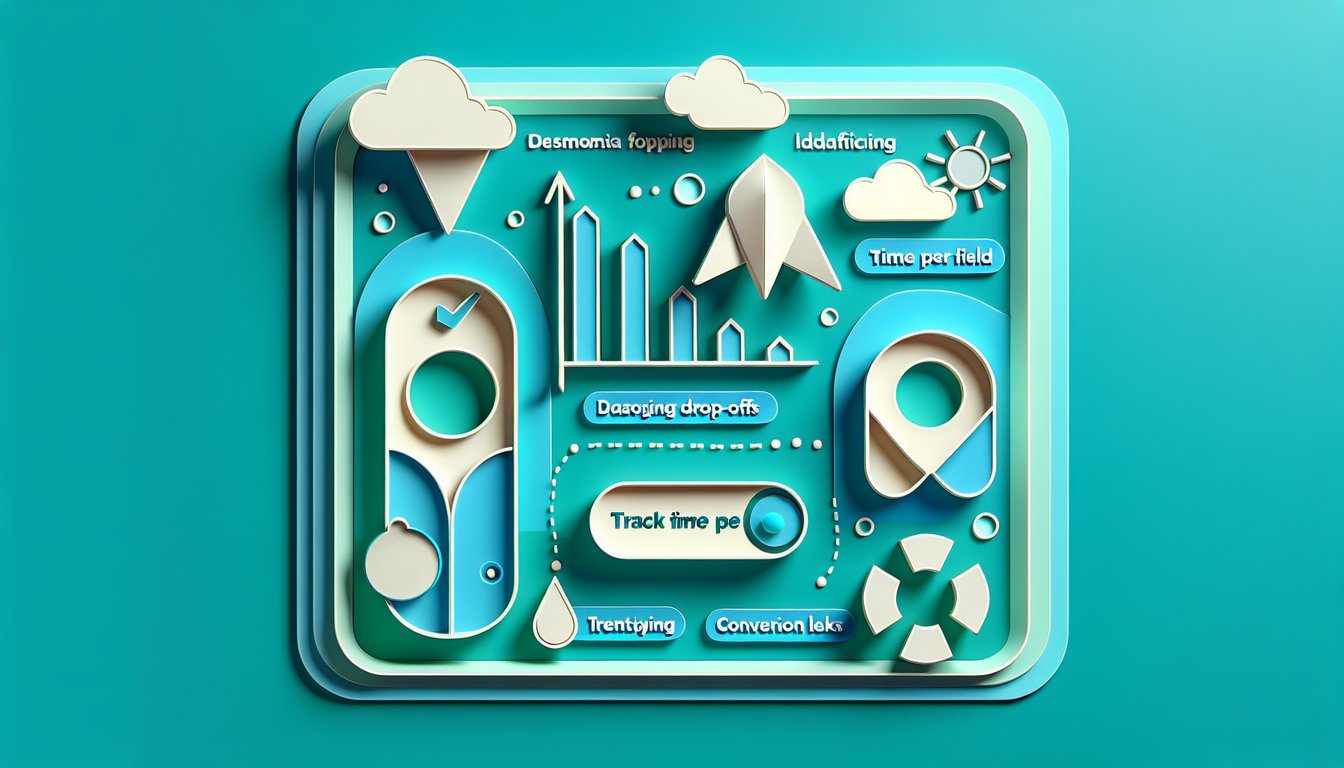 Paper art illustration depicting form analytics concepts like drop-offs and conversion leaks.