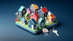 Paper art illustration featuring a property listing form template for FormCreatorAI article