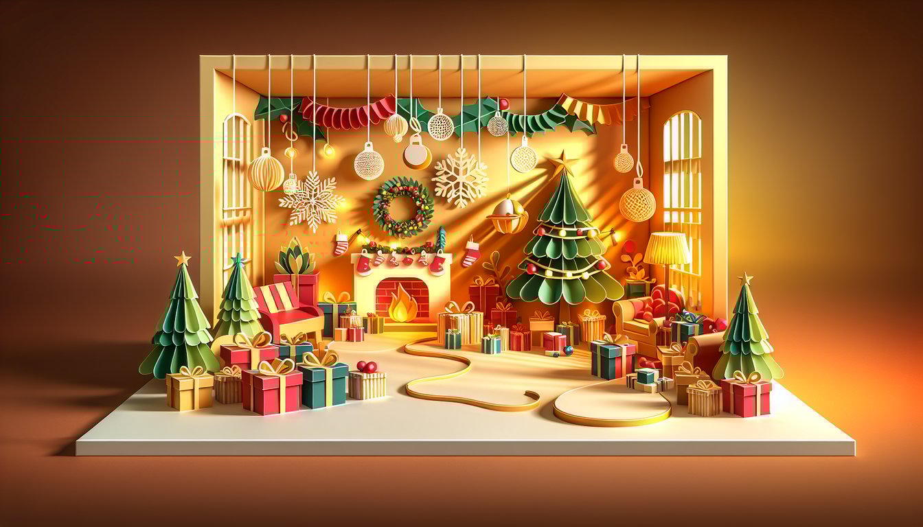 Paper art illustration featuring festive elements for Christmas party room registration form template article
