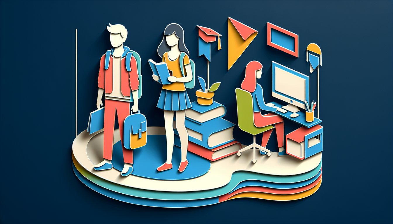 Paper art illustration depicting a student enrolment application form for FormCreatorAI article