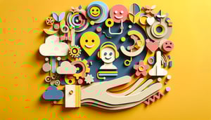 Colorful paper art illustration depicting a customer service survey form template with feedback icons and checkboxes