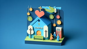 Paper art illustration depicting a church donation form design for an article about FormCreatorAI.