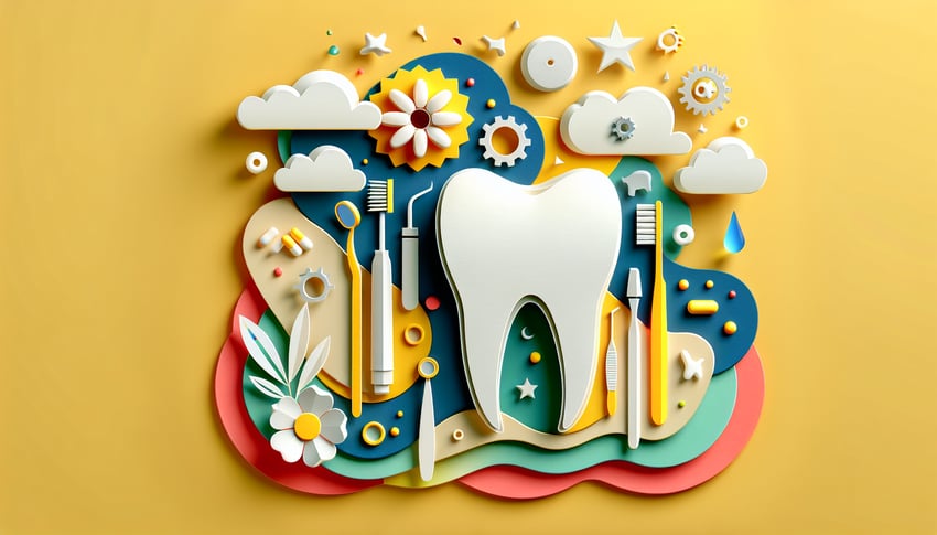 Paper art illustration depicting a dental excuse form for an article on FormCreatorAI.