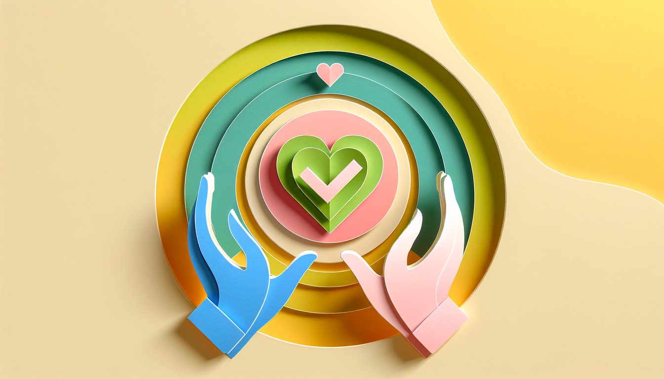 Paper art illustration depicting a checklist with heart symbols and healthy relationship keywords for a template guide.