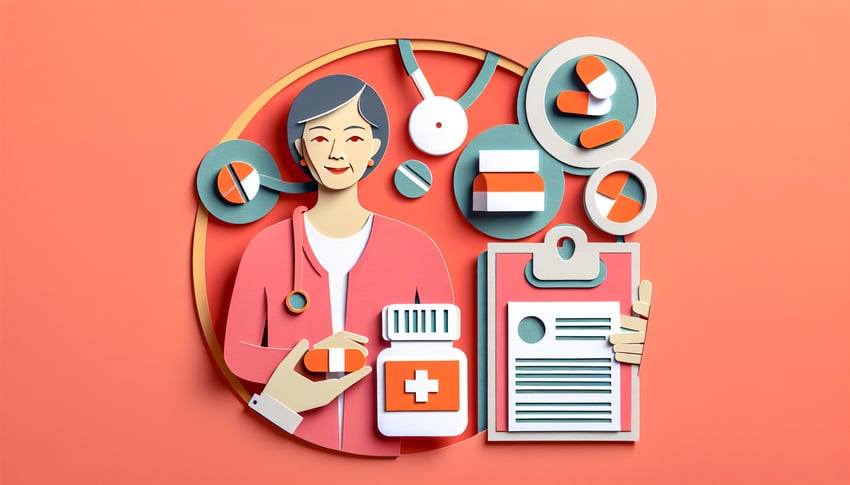 Paper art illustration depicting a Medicare prescription claim form for FormCreatorAI article.