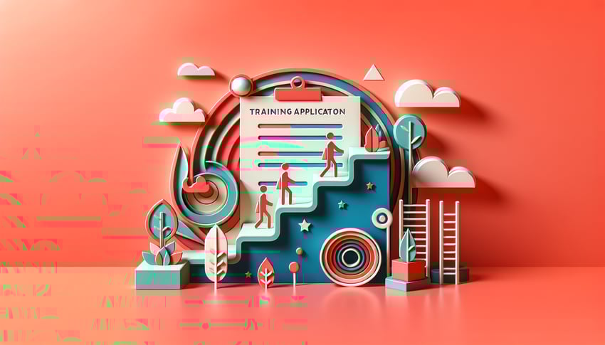 Paper art illustration showcasing a training application form template for FormCreatorAI article