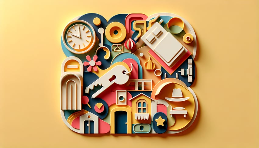 Paper art illustration featuring a hotel lost and found form with a decorative border and relevant fields for details.