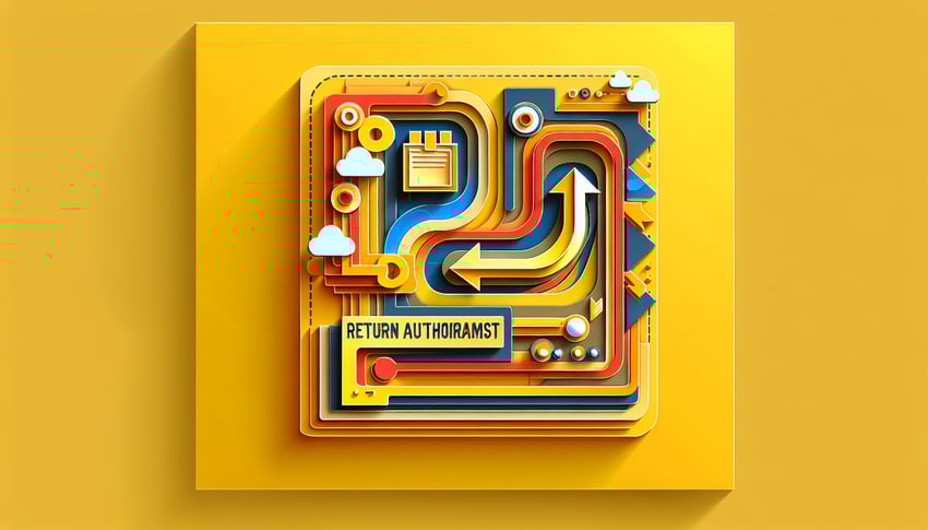 Paper art illustration featuring a return authorization form and creative design elements related to FormCreatorAI