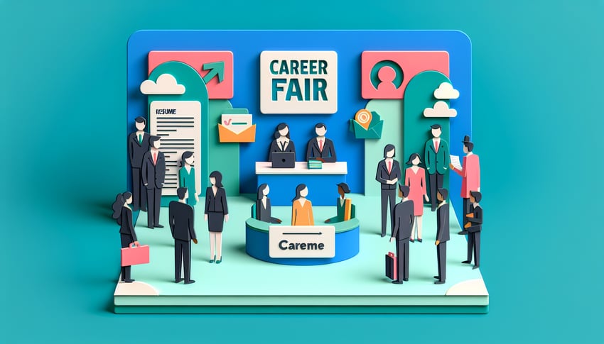 Paper art illustration featuring a career fair information form with various sections and a creative layout