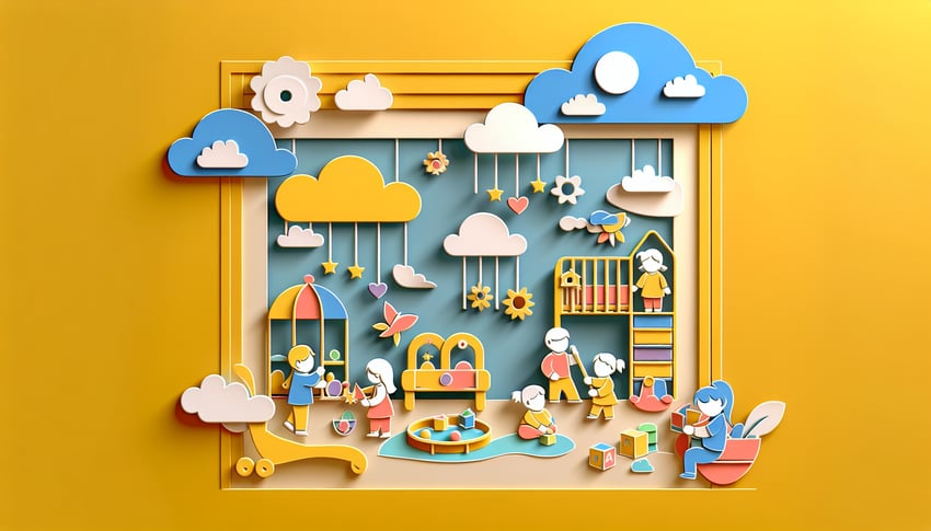 Paper art illustration depicting a daycare incident report form for FormCreatorAI article