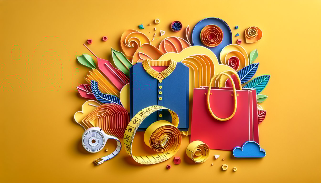 Paper art illustration featuring a clothing order form and design elements for a design template article.