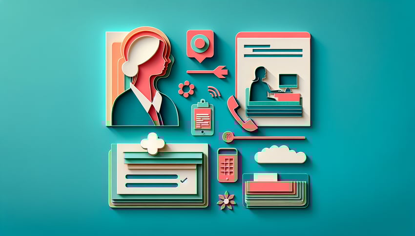 Paper art illustration related to administrative assistant job application form template and FormCreatorAI.