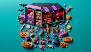 Paper art illustration featuring a trunk or treat registration form for use with FormCreatorAI.