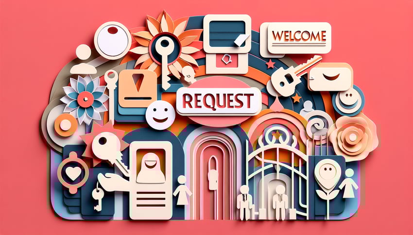 Paper art illustration featuring a visitor request form for FormCreatorAI article