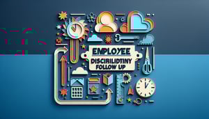 Paper art illustration depicting an employee disciplinary action follow up form template and related elements