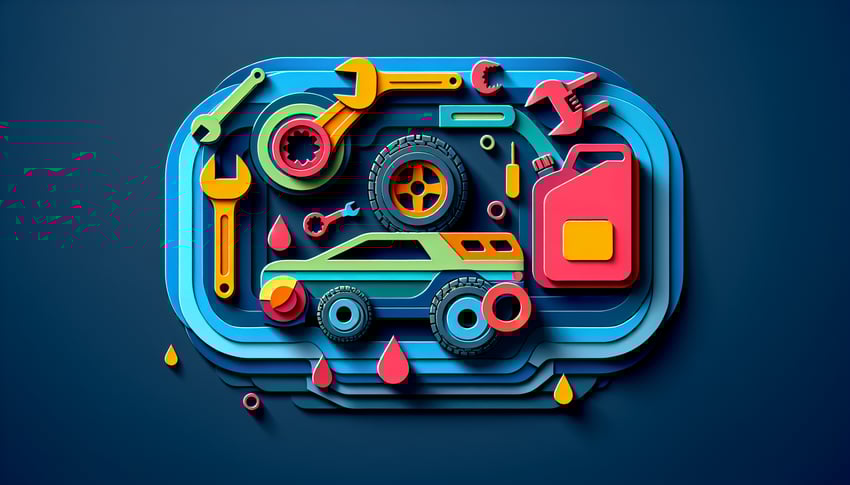 Paper art illustration showcasing a vehicle maintenance checklist form for FormCreatorAI