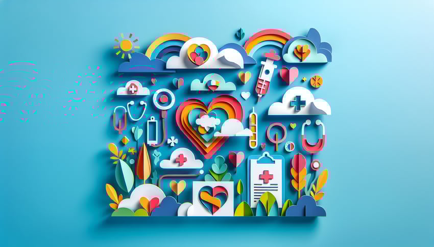 Colorful paper art illustration representing a health declaration form template and its usage in FormCreatorAI