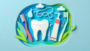 Paper art illustration featuring a dental health assessment form with medical icons and clean design elements