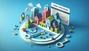 Paper art illustration depicting a credit application form for business accounts with design elements and text fields