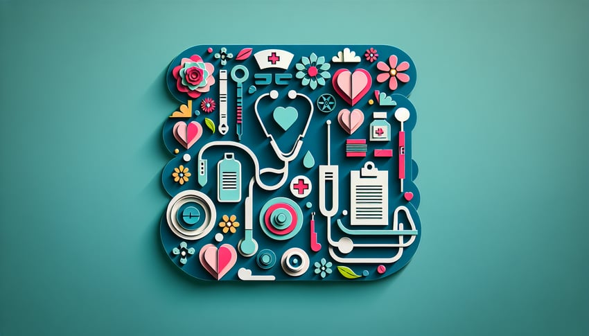 Paper art illustration depicting a nursing visit report form for a healthcare article