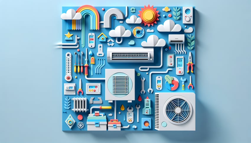 Paper art illustration depicting an HVAC installation checklist form for an article on FormCreatorAI