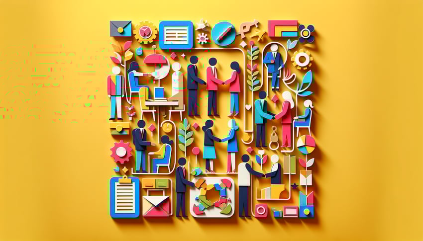 Paper art illustration featuring a new client request form design for FormCreatorAI article