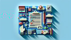 Paper art illustration depicting a client information form template and design elements for FormCreatorAI