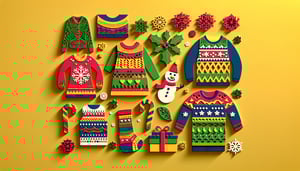 Paper art illustration showcasing an ugly Christmas sweater contest form template for FormCreatorAI article