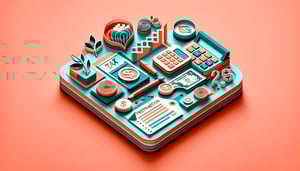 paper art illustration depicting a tax preparation client intake form with various sections and details for FormCreatorAI article